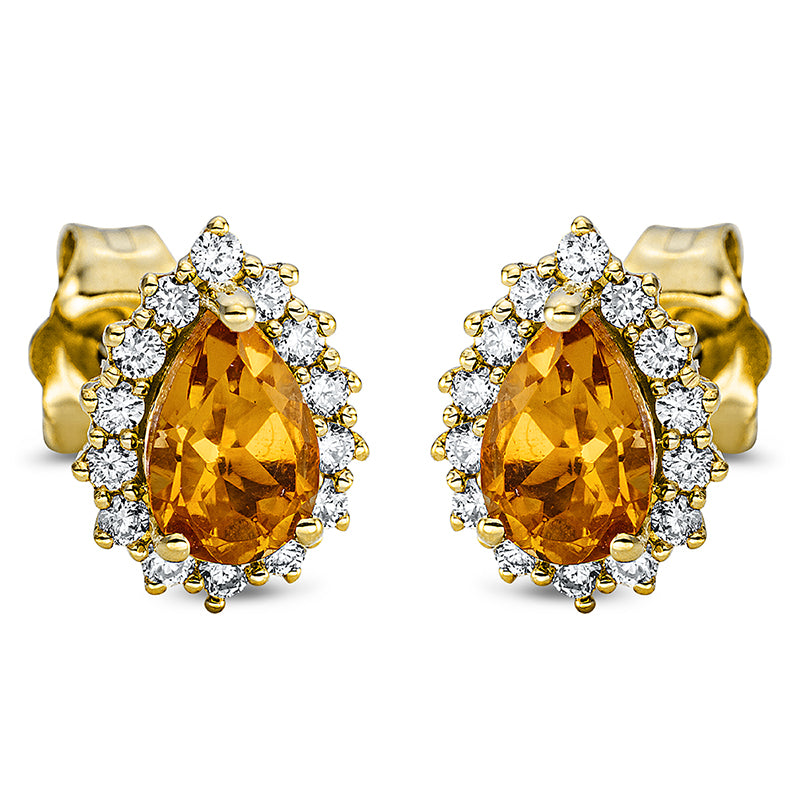 Ohrstecker mit Citrin  aus 750/-18 Karat Gelbgold mit 28 Diamanten 0