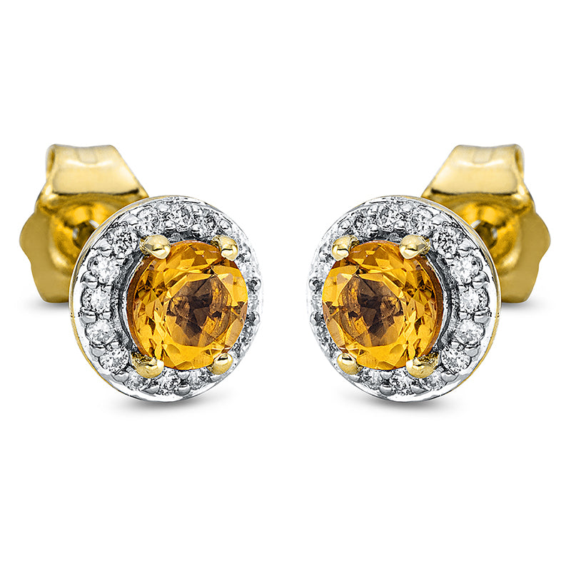 Ohrstecker mit Citrin  aus 750/-18 Karat Gelbgold mit 32 Diamanten 0
