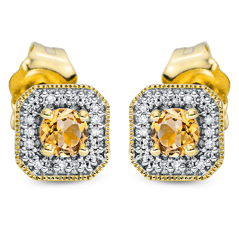 Ohrstecker mit Citrin  aus 750/-18 Karat Gelbgold mit 40 Diamanten 0