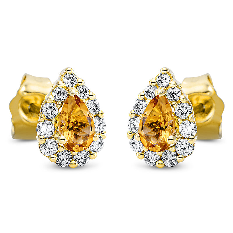 Ohrstecker mit Citrin  aus 750/-18 Karat Gelbgold mit 22 Diamanten 0