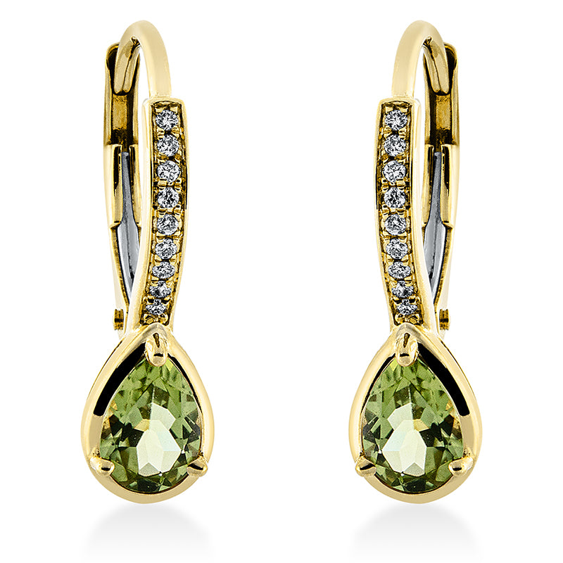 Ohrschmuck mit Peridot  aus 750/-18 Karat Gelbgold mit 18 Diamanten 0