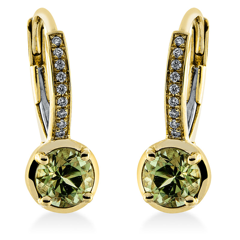 Ohrschmuck mit Peridot  aus 750/-18 Karat Gelbgold mit 18 Diamanten 0