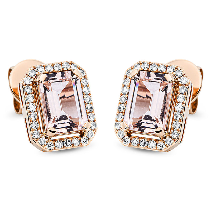 Ohrstecker mit Morganit  aus 750/-18 Karat Rotgold mit 54 Diamanten 0