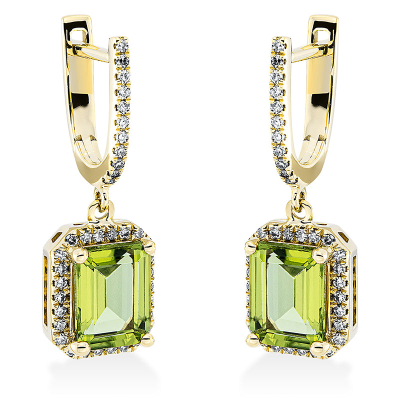 Ohrstecker mit Peridot  aus 750/-18 Karat Gelbgold mit 74 Diamanten 0