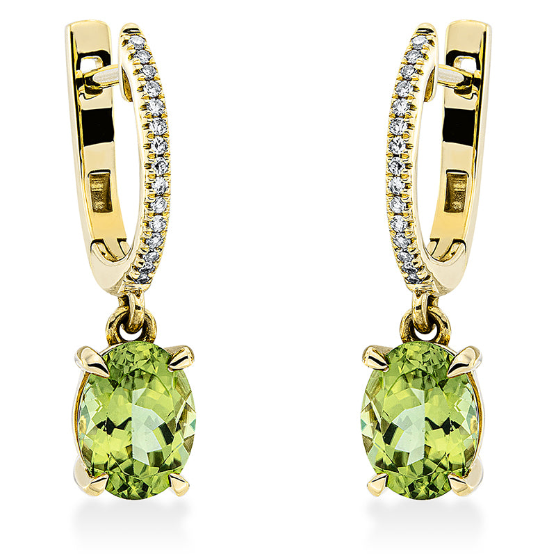 Ohrschmuck mit Peridot  aus 750/-18 Karat Gelbgold mit 30 Diamanten 0