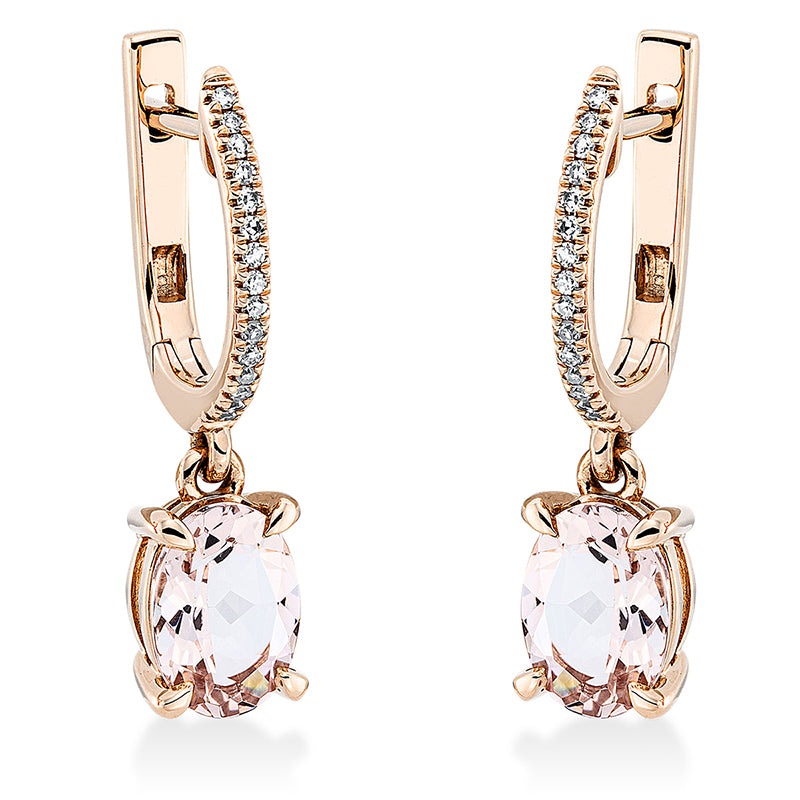 Ohrschmuck mit Morganit  aus 750/-18 Karat Rotgold mit 30 Diamanten 0