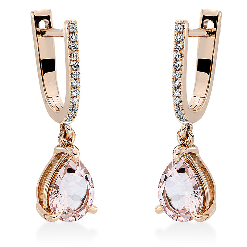 Ohrschmuck mit Morganit  aus 750/-18 Karat Rotgold mit 24 Diamanten 0