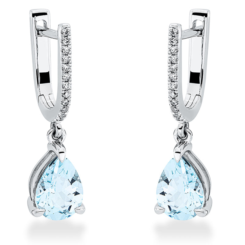 Ohrschmuck mit Aquamarin  aus 750/-18 Karat Weißgold mit 24 Diamanten 0