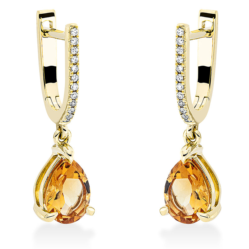 Ohrschmuck mit Citrin  aus 750/-18 Karat Gelbgold mit 24 Diamanten 0