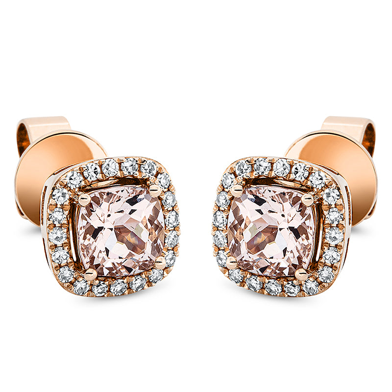 Ohrstecker mit Morganit  aus 750/-18 Karat Rotgold mit 40 Diamanten 0