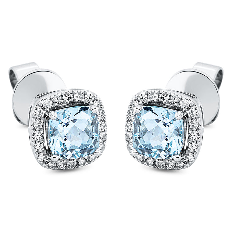 Ohrstecker mit Aquamarin  aus 750/-18 Karat Weißgold mit 40 Diamanten 0