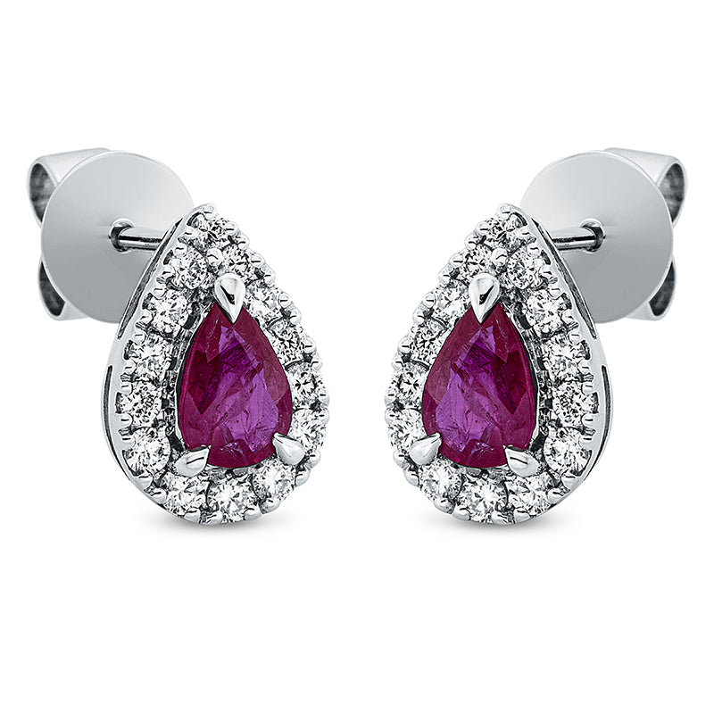 Ohrstecker mit Rubin  aus 750/-18 Karat Weißgold mit 28 Diamanten 0