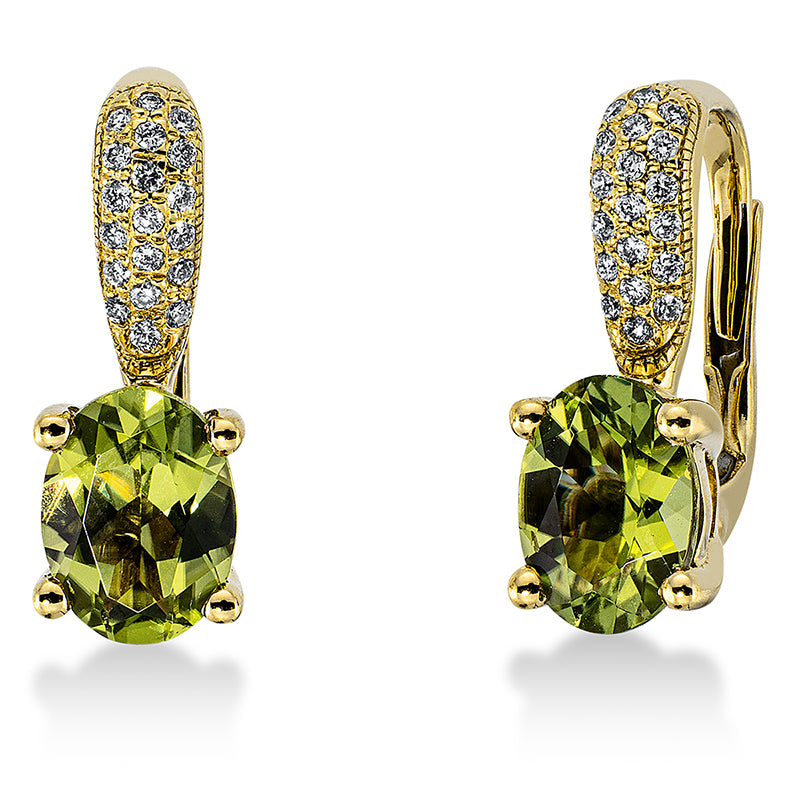 Ohrschmuck mit Peridot  aus 750/-18 Karat Gelbgold mit 40 Diamanten 0