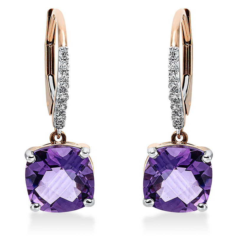 Ohrschmuck mit Amethyst  aus 750/-18 Karat Rotgold mit 14 Diamanten 0