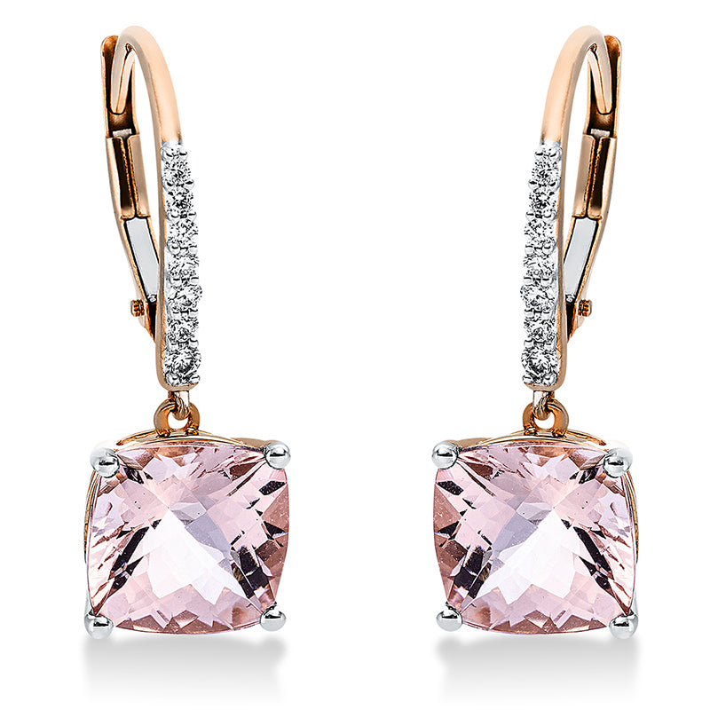 Ohrschmuck mit Morganit  aus 750/-18 Karat Rotgold mit 14 Diamanten 0