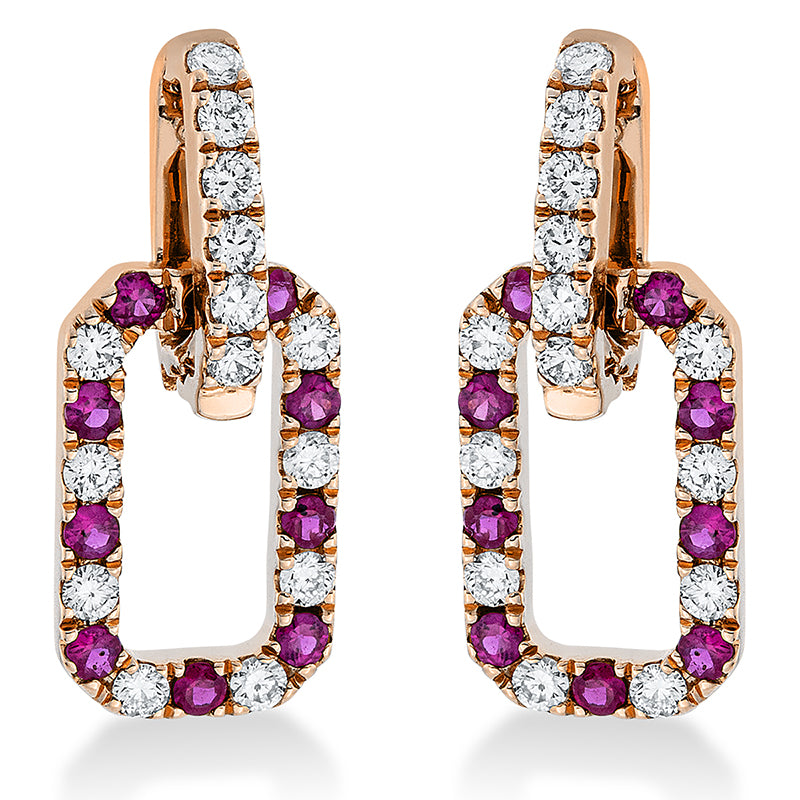 Ohrschmuck mit Rubin  aus 750/-18 Karat Rotgold mit 27 Diamanten 0