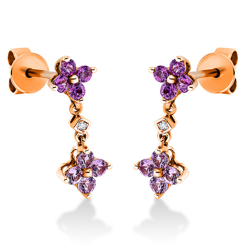 Ohrschmuck mit Saphir  aus 750/-18 Karat Rotgold mit 2 Diamanten 0