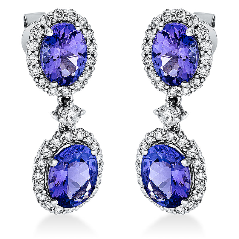 Ohrschmuck mit Tansanit  aus 750/-18 Karat Weißgold mit 70 Diamanten 1