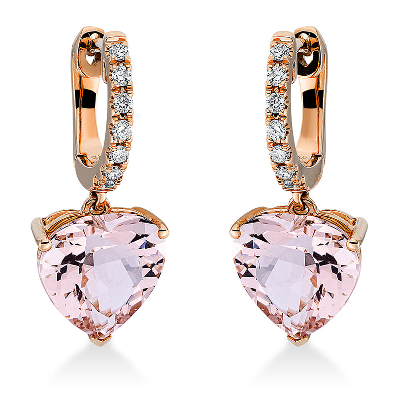 Ohrschmuck mit Morganit  aus 750/-18 Karat Rotgold mit 14 Diamanten 0