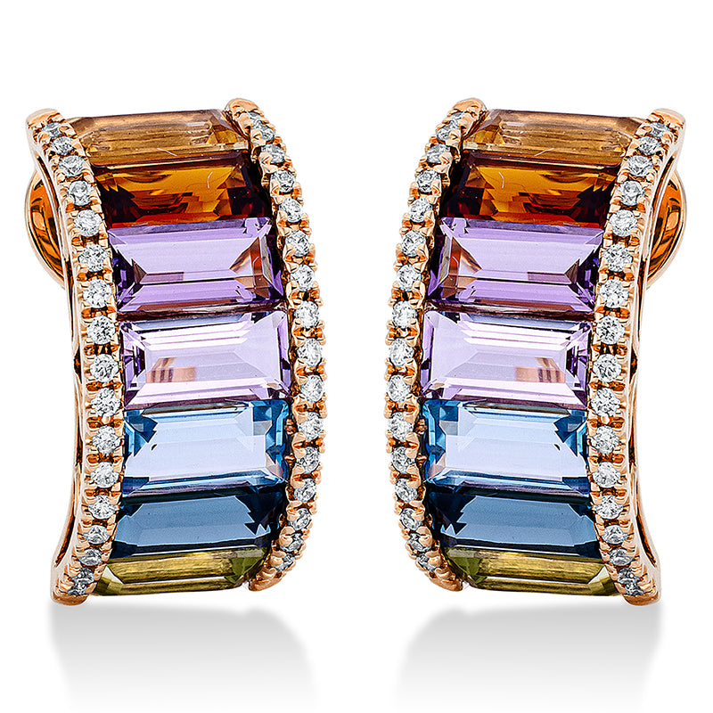 Ohrschmuck mit Farbstein  aus 750/-18 Karat Rotgold mit 68 Diamanten 0