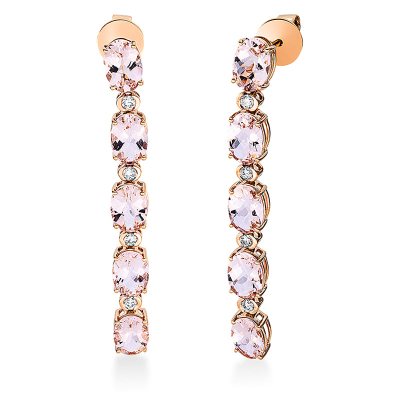 Ohrschmuck mit Morganit  aus 750/-18 Karat Rotgold mit 8 Diamanten 0