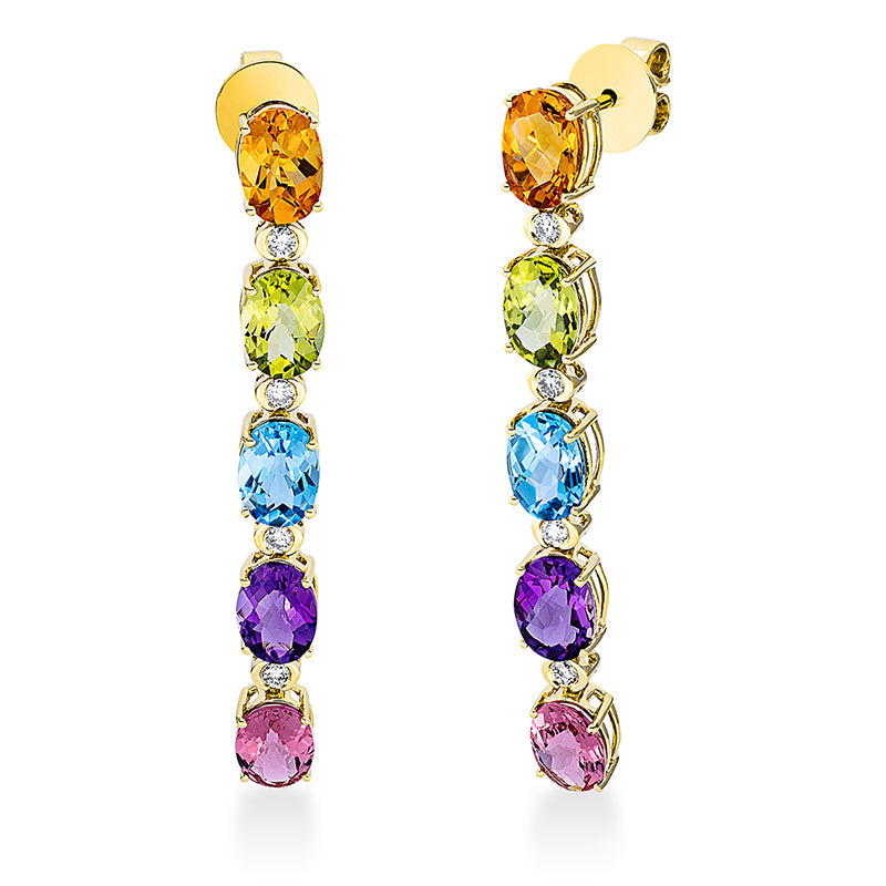 Ohrschmuck mit Farbstein  aus 750/-18 Karat Gelbgold mit 8 Diamanten 0