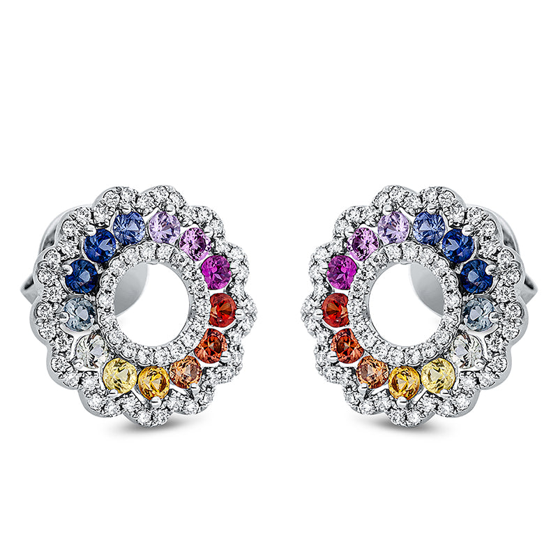 Ohrstecker mit Farbstein  aus 750/-18 Karat Weißgold mit 114 Diamanten 0