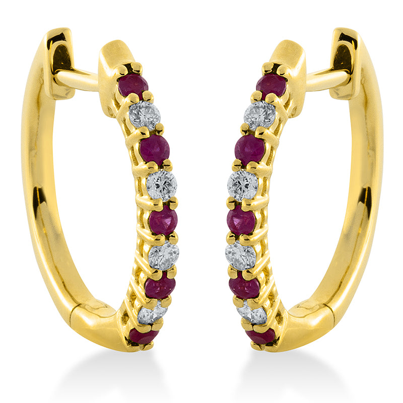Creolen mit Rubin  aus 750/-18 Karat Gelbgold mit 8 Diamanten 0