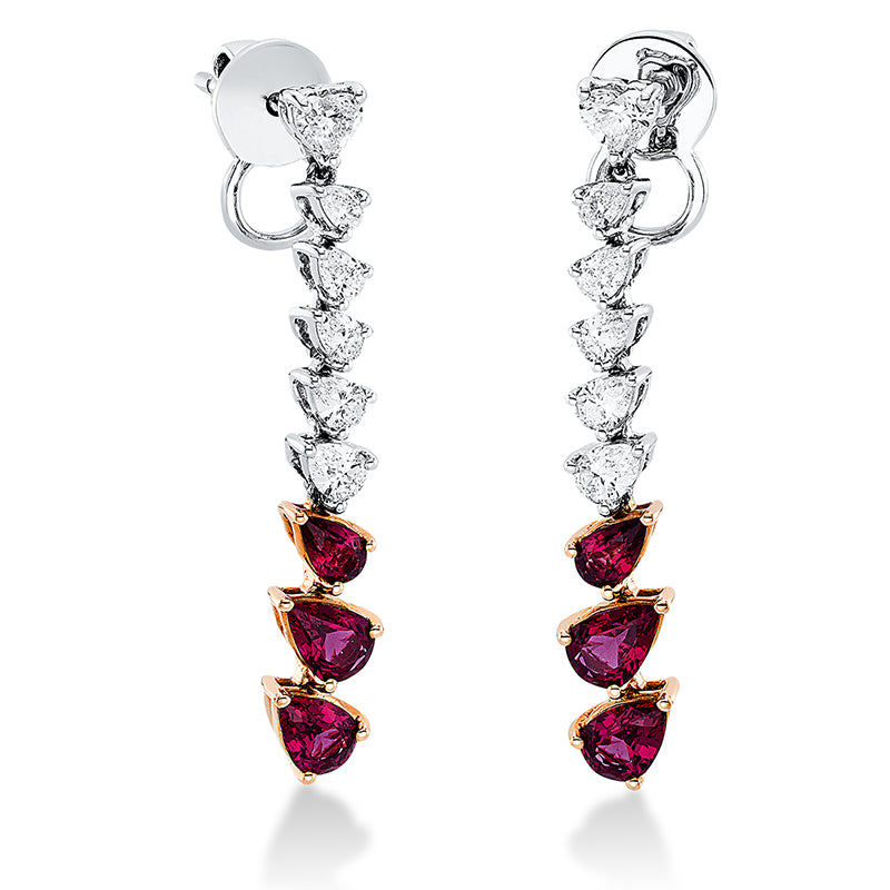 Ohrstecker mit Rubin  aus 750/-18 Karat Weißgold / Rotgold mit 12 Diamanten 1