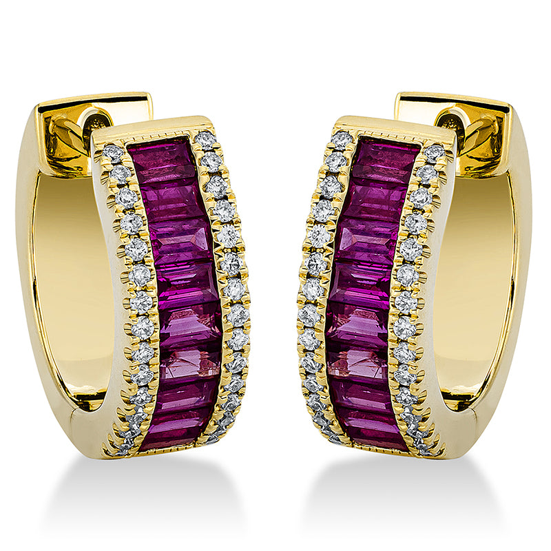 Creolen mit Rubin  aus 750/-18 Karat Gelbgold mit 60 Diamanten 0