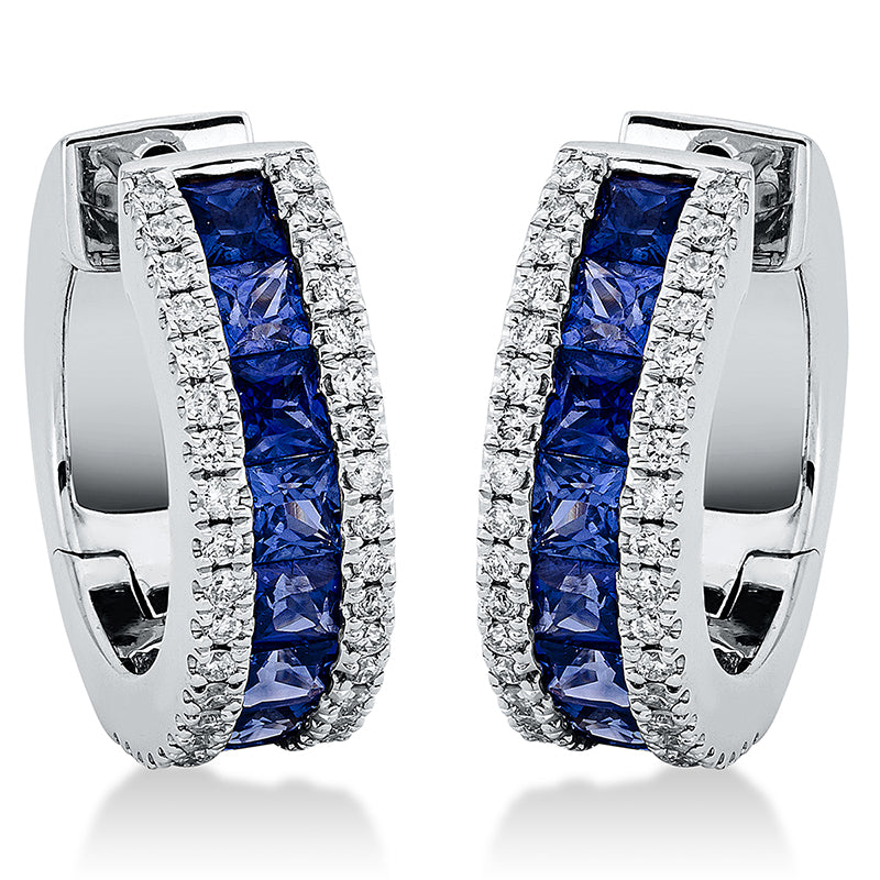 Creolen mit Saphir  aus 750/-18 Karat Weißgold mit 80 Diamanten 0
