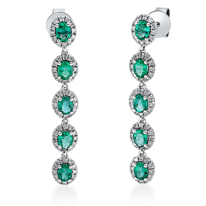 Ohrschmuck mit Smaragd  aus 750/-18 Karat Weißgold mit 120 Diamanten 0
