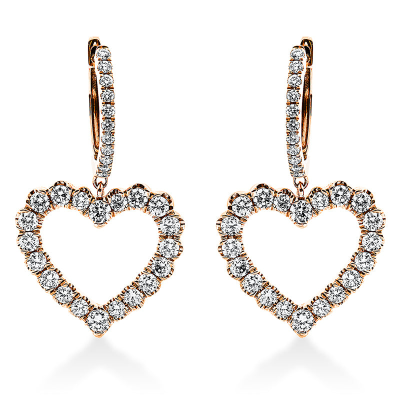 Ohrschmuck    aus 750/-18 Karat Rotgold mit 62 Diamanten 1 ct