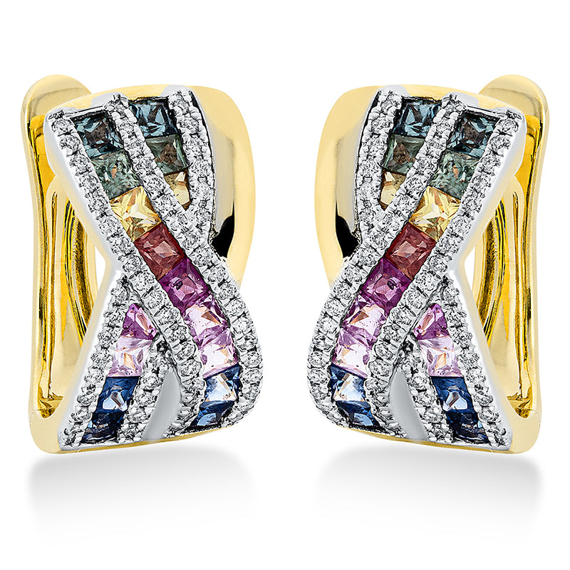 Creolen mit Saphir  aus 750/-18 Karat Gelbgold mit 112 Diamanten 0