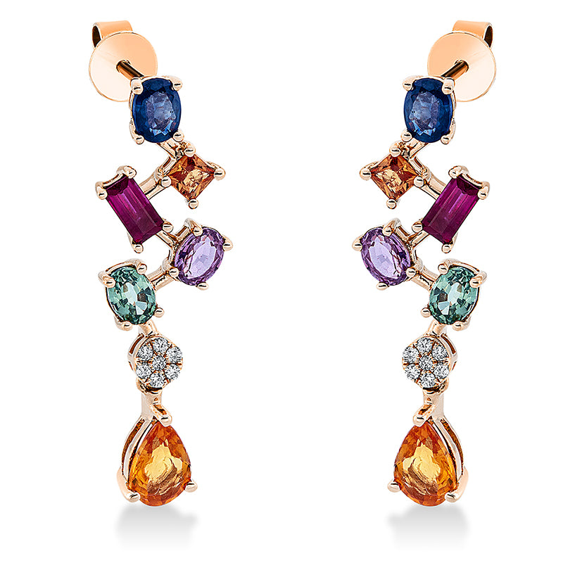 Ohrschmuck mit Saphir  aus 750/-18 Karat Rotgold mit 14 Diamanten 0