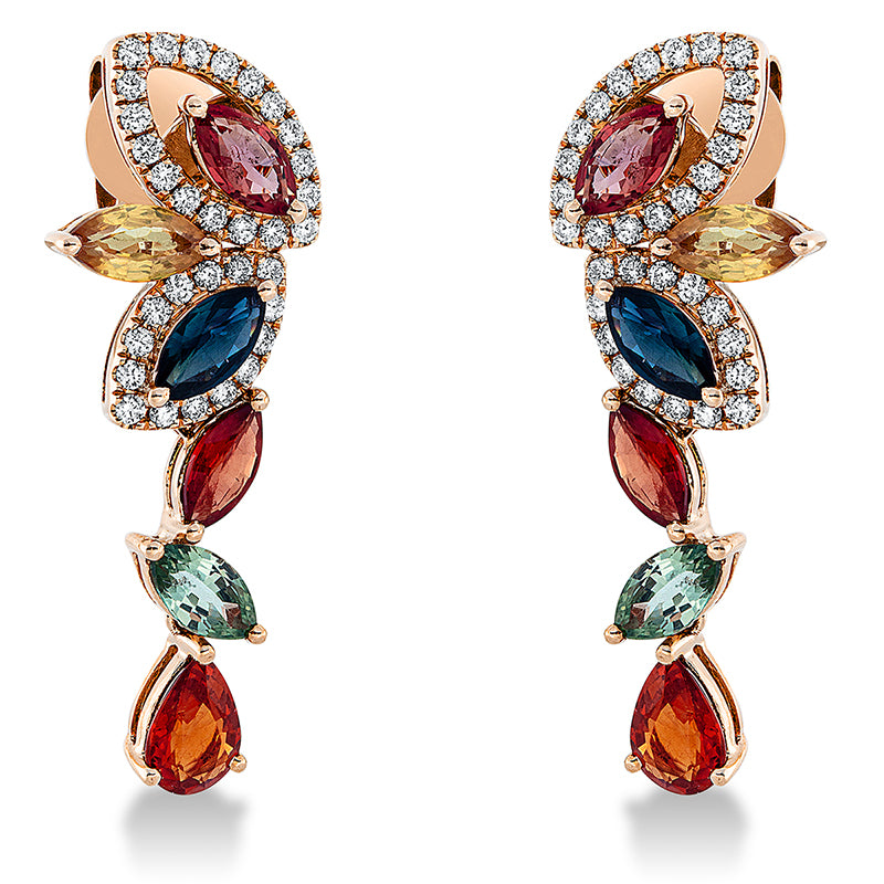 Ohrschmuck mit Saphir  aus 750/-18 Karat Rotgold mit 64 Diamanten 0