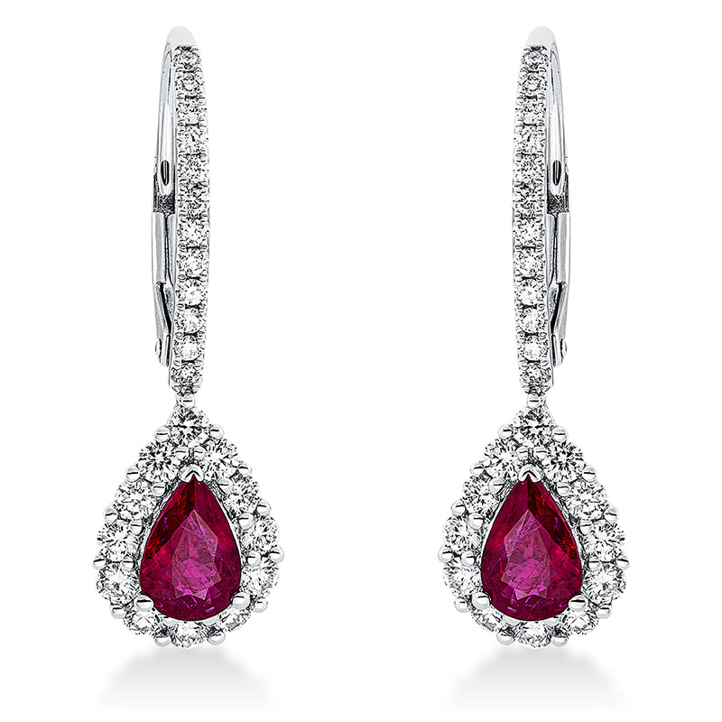 Ohrschmuck mit Rubin  aus 750/-18 Karat Weißgold mit 48 Diamanten 0