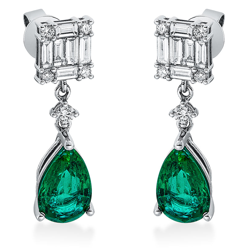 Ohrschmuck mit Smaragd  aus 750/-18 Karat Weißgold mit 22 Diamanten 0