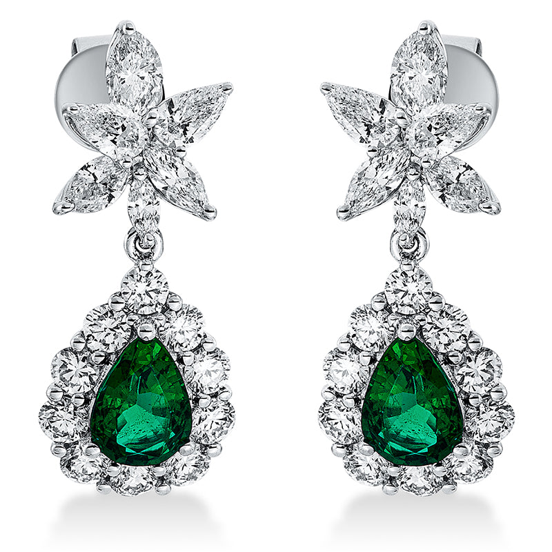 Ohrschmuck mit Smaragd  aus 750/-18 Karat Weißgold mit 32 Diamanten 2