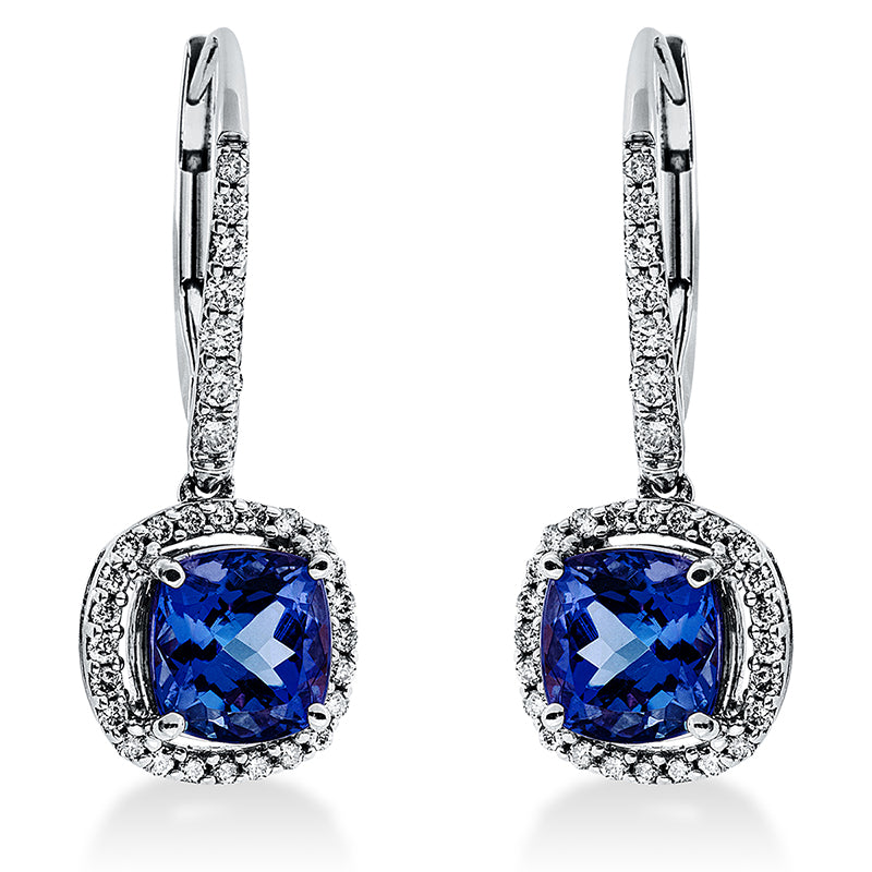 Ohrschmuck mit Tansanit  aus 750/-18 Karat Weißgold mit 62 Diamanten 0
