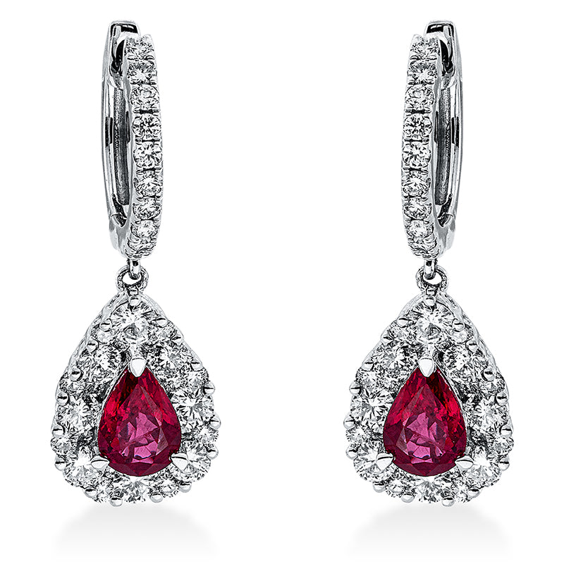 Ohrschmuck mit Rubin  aus 750/-18 Karat Weißgold mit 68 Diamanten 1
