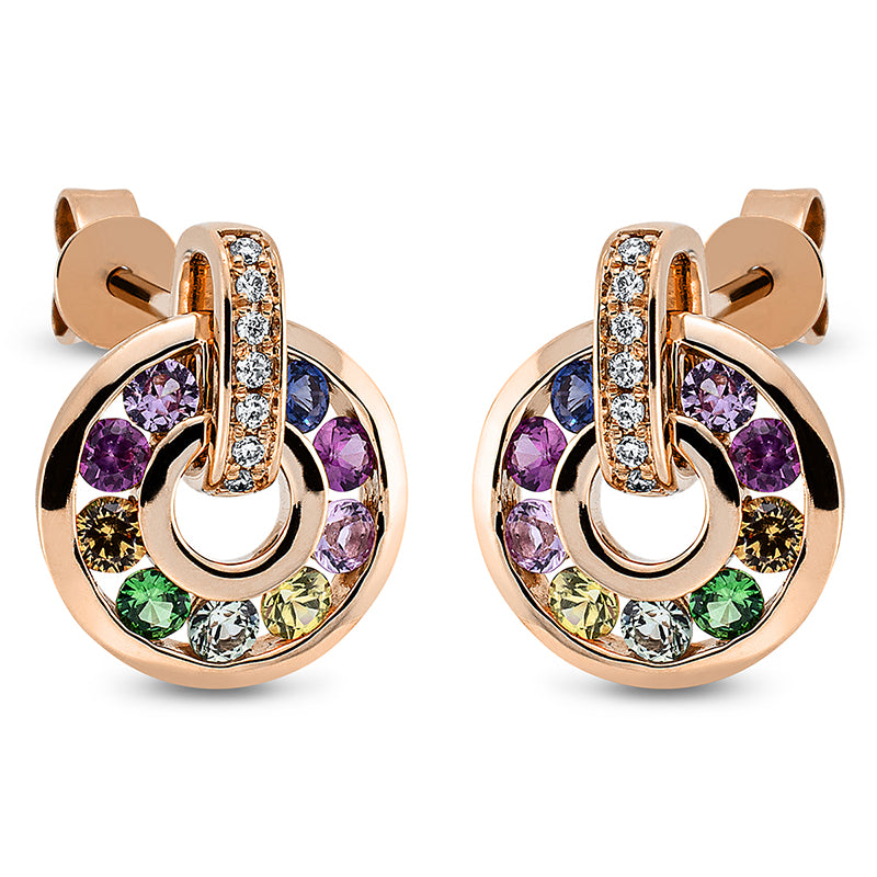 Ohrstecker mit Tsavorith  aus 750/-18 Karat Rotgold mit 14 Diamanten 0