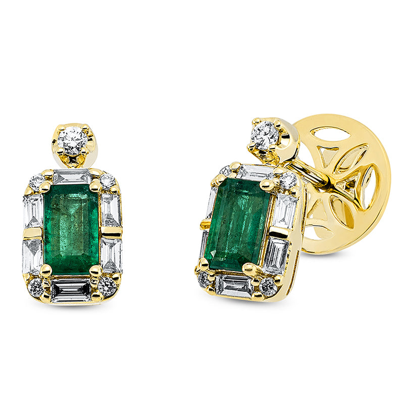 Ohrstecker mit Smaragd  aus 750/-18 Karat Gelbgold mit 22 Diamanten 0