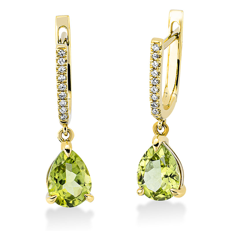 Ohrschmuck mit Peridot  aus 750/-18 Karat Gelbgold mit 18 Diamanten 0