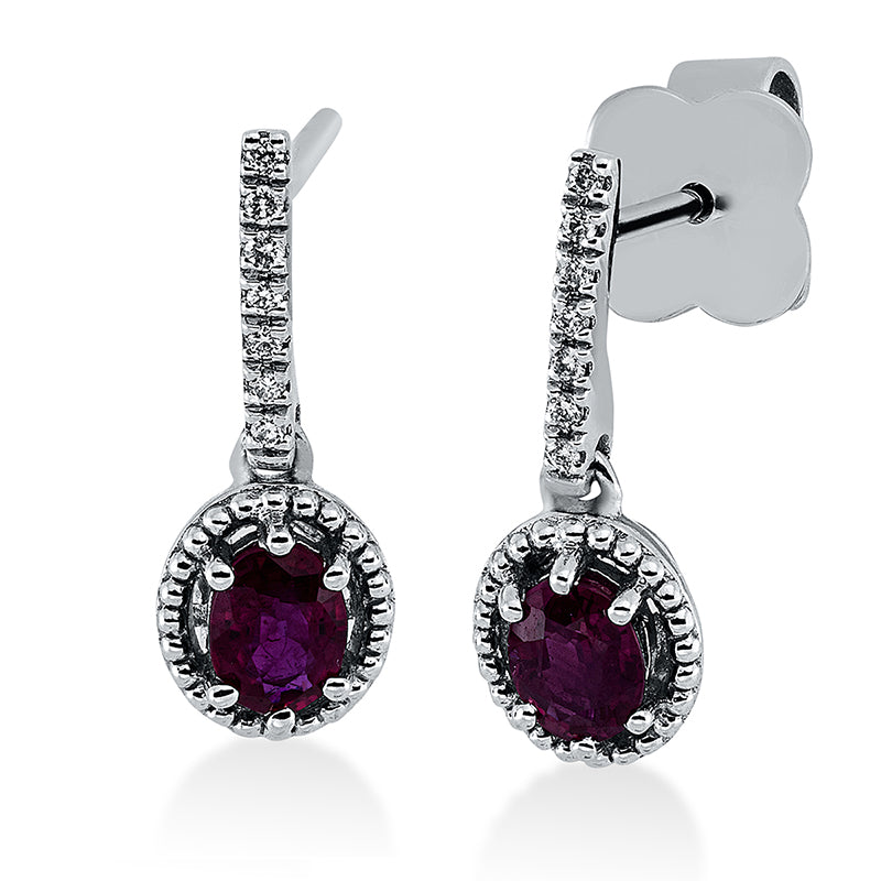 Ohrschmuck mit Rubin  aus 750/-18 Karat Weißgold mit 14 Diamanten 0