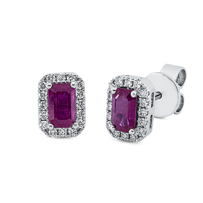 Ohrstecker mit Rubin  aus 750/-18 Karat Weißgold mit 32 Diamanten 0