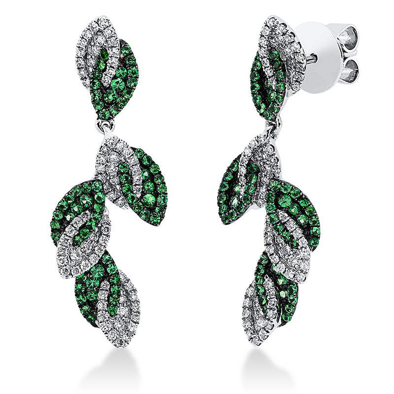 Ohrschmuck mit Tsavorith  aus 750/-18 Karat Weißgold mit 136 Diamanten 0