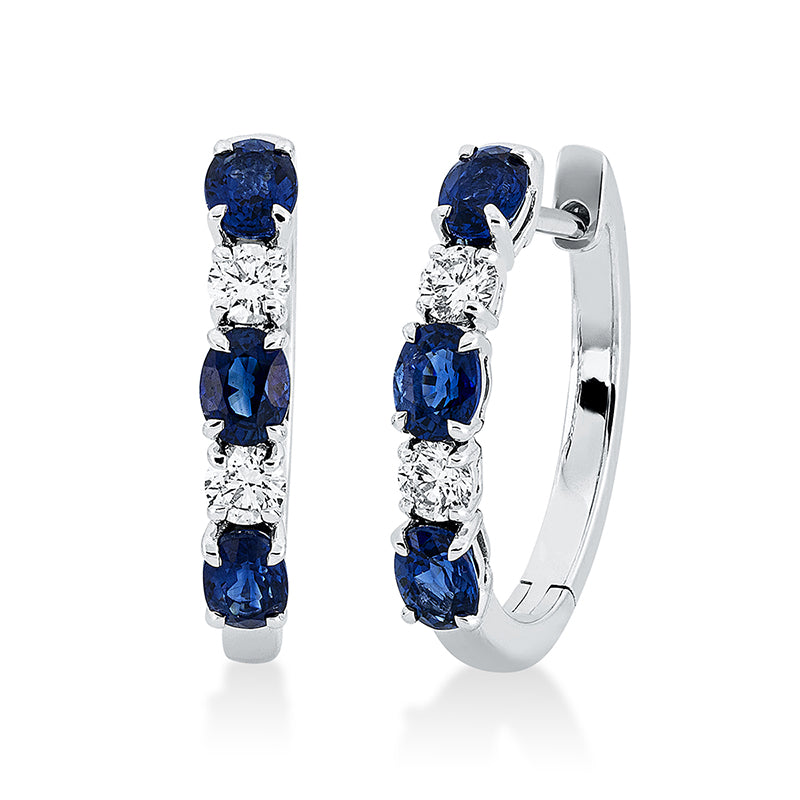 Creolen mit Saphir  aus 750/-18 Karat Weißgold mit 4 Diamanten 0