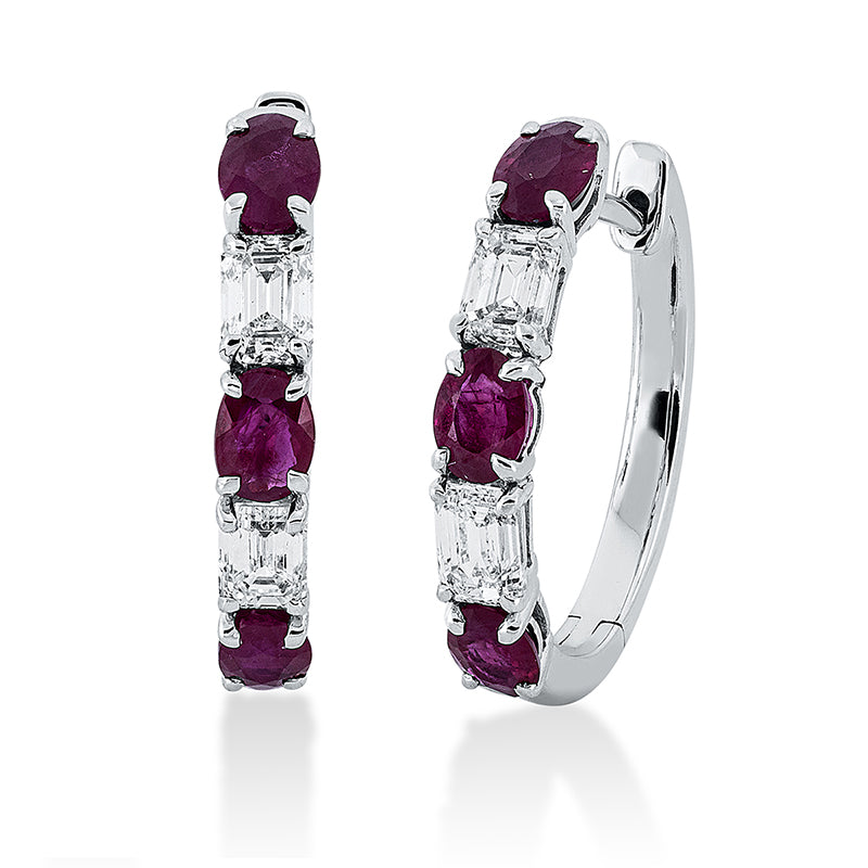 Creolen mit Rubin  aus 750/-18 Karat Weißgold mit 4 Diamanten 0