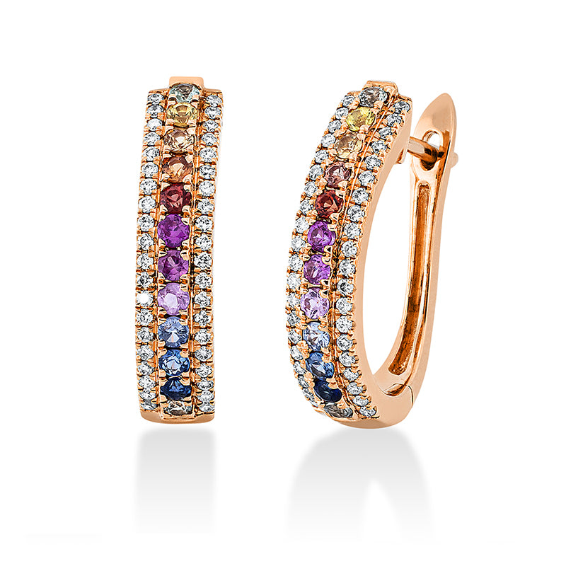 Creolen mit Saphir  aus 750/-18 Karat Rotgold mit 80 Diamanten 0